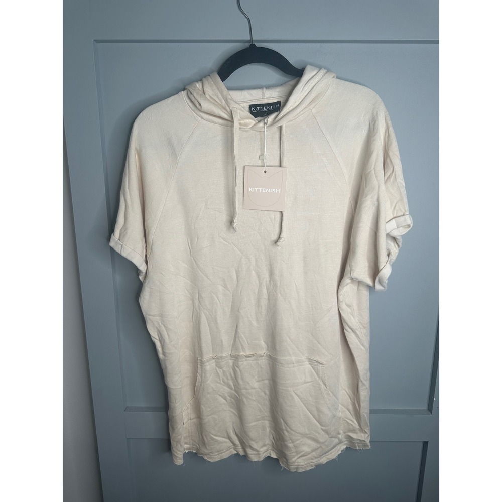 Kittenish Women's XL Pullover Hoodie Short Sleeve Raw Hem‎ Top